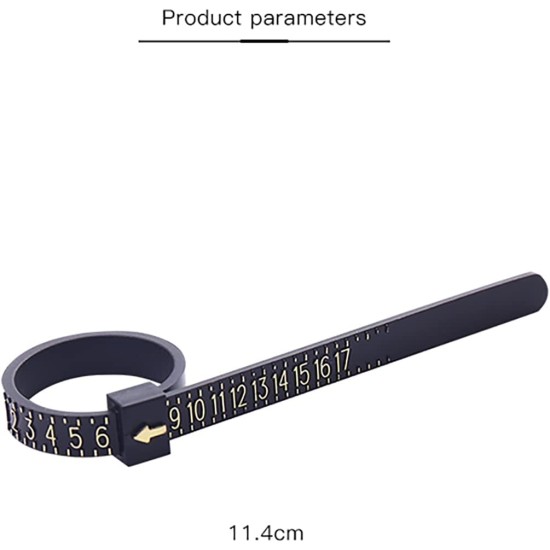 Jauge de mesure de taille de bague américaine, 1 paquet, taille de bague américaine 1-17, outil de mesure de la taille des doigts en plastique, réutilisable, noir