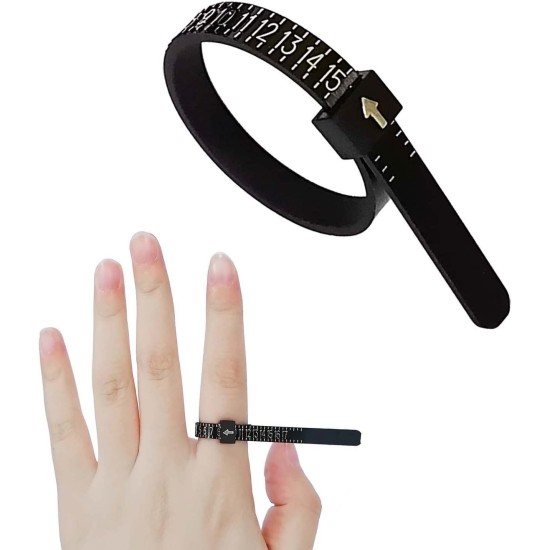 Jauge de mesure de taille de bague américaine, 1 paquet, taille de bague américaine 1-17, outil de mesure de la taille des doigts en plastique, réutilisable, noir