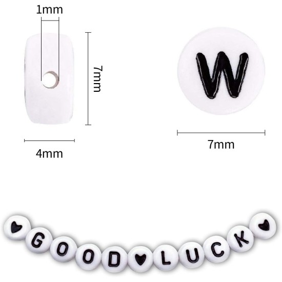 1400 pièces de perles de lettres, perles de l'alphabet en acrylique de 4x7mm, perles pour la fabrication de bijoux et de bracelets, dans une boîte de 28 grilles (blanc et noir)