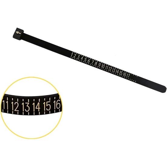 Jauge de mesure de taille de bague américaine, 1 paquet, taille de bague américaine 1-17, outil de mesure de la taille des doigts en plastique, réutilisable, noir