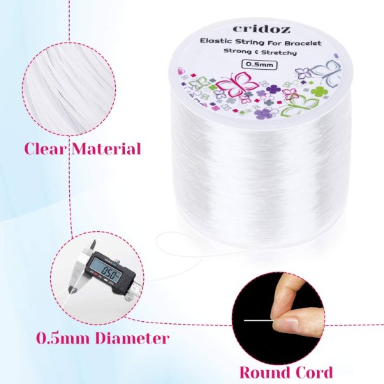 Corde extensible pour bracelets, Cridoz 0,5 mm, cordon élastique transparent, cordon extensible avec 2 aiguilles à perles pour perles de rocaille, perles de poney, bracelets et fabrication de bijoux Corde extensible pour bracelets, Cridoz 0,5 mm, cordon élastique transparent, cordon extensible avec 2 aiguilles à perles pour perles de rocaille, perles de poney, bracelets et fabrication de bijoux