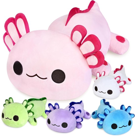 KMUYSL Jouets en peluche Axolotl pour garçons et filles âgés de 0 1 2 3 4 5 6 7 8 ans et plus - Animal en peluche Axolotl maman avec 4 bébés axolotls dans son ventre, cadeaux d'anniversaire de Noël pour bébé, tout-petit, enfants