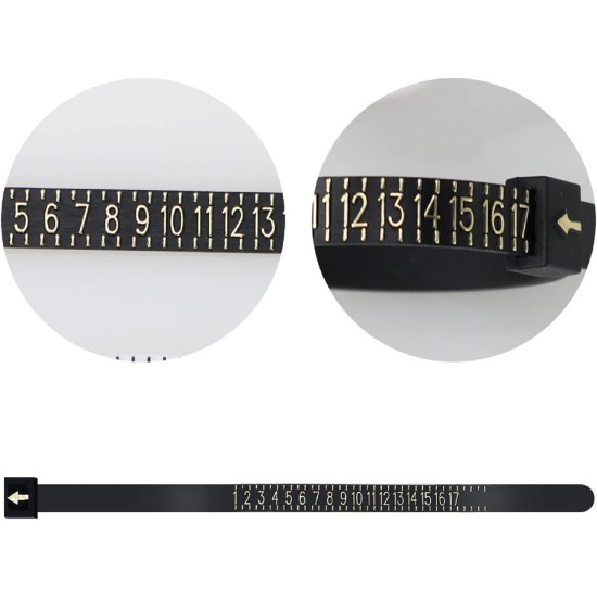 Jauge de mesure de taille de bague américaine, 1 paquet, taille de bague américaine 1-17, outil de mesure de la taille des doigts en plastique, réutilisable, noir