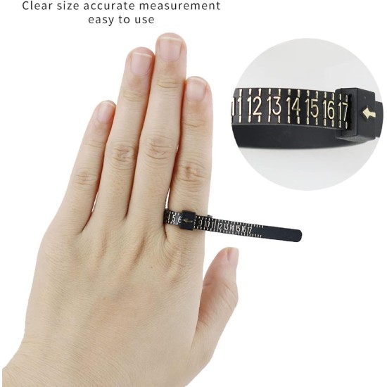 Jauge de mesure de taille de bague américaine, 1 paquet, taille de bague américaine 1-17, outil de mesure de la taille des doigts en plastique, réutilisable, noir