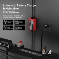 Chargeur de batterie intelligent Foval 12V 1000mA, chargeur de batterie automatique
