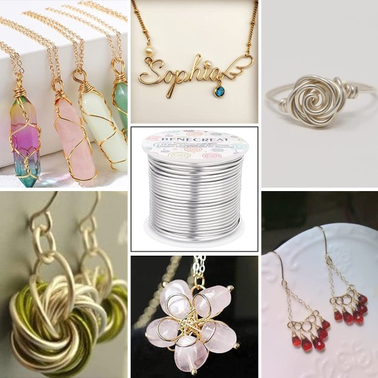 BENECREAT Fil d'aluminium de calibre 12, 17, 18 (calibre 12, 30,5 m) en argent anodisé pour la fabrication de bijoux, la fabrication florale, la fabrication de bijoux, la sculpture de modèles