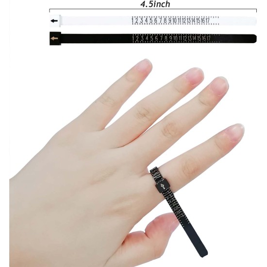 Jauge de mesure de taille de bague américaine, 1 paquet, taille de bague américaine 1-17, outil de mesure de la taille des doigts en plastique, réutilisable, noir