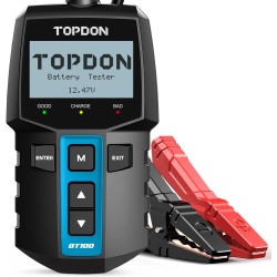 TOPDON BT100 Testeur de batterie de voiture 12 V Testeur de charge, 100-2000 CCA Testeur d'alternateur automobile Analyseur de batterie automatique numérique Testeur de système de démarrage de charge pour voiture camion moto ATV SUV bateau yacht