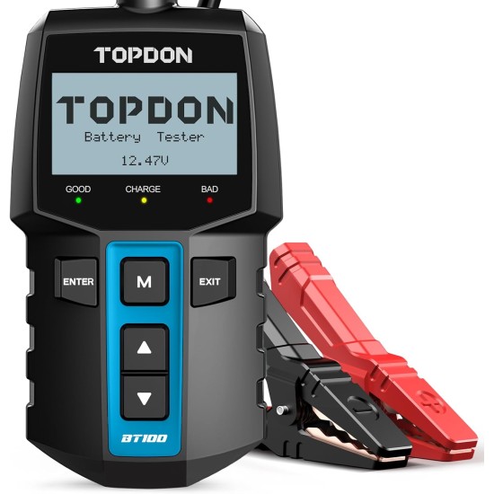 TOPDON BT100 Testeur de batterie de voiture 12 V Testeur de charge, 100-2000 CCA Testeur d'alternateur automobile Analyseur de batterie automatique numérique Testeur de système de démarrage de charge pour voiture camion moto ATV SUV bateau yacht