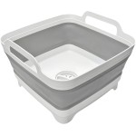 Lavabo pliable 9 L, bac à vaisselle pliable avec bouchon de vidange, lavabo pliable portable, évier de camping pour laver la vaisselle, lessive et la cuisine, gris