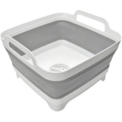 Lavabo pliable 9 L, bac à vaisselle pliable avec bouchon de vidange, lavabo pliable portable, évier de camping pour laver la vaisselle, lessive et la cuisine, gris