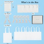 Lot de 18 accessoires de fête tie-dye, comprenant 6 sacs fourre-tout en coton blanc pour teinture, 6 sacs à cordon de serrage, 6 chouchous en coton blanc pour fête sur la plage.