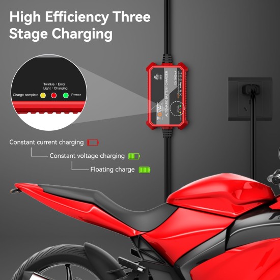 Chargeur de batterie intelligent Foval 12V 1000mA, chargeur de batterie automatique Chargeur de batterie intelligent Foval 12V 1000mA, chargeur de batterie automatique