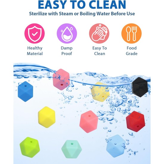 FIVEIZERO Lot de 90 perles hexagonales en silicone, 30 couleurs, 14 mm, pour kit de fabrication de porte-clés, fabrication de cordons, porte-clés, bracelet de Saint-Valentin, projets d'artisanat et bricolage pour adulte