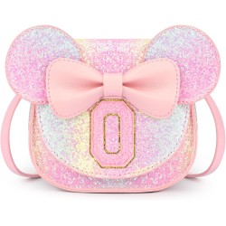 mibasies Porte-monnaie pour fille - Cadeaux d'anniversaire pour filles de 3 à 8 ans - Jouets pour 2 à 4 ans - Arc-en-ciel pailleté - Lettre O