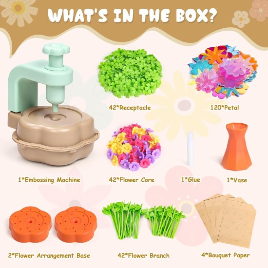 Scvcid Jouets de fleurs artistiques DIY comprenant un ensemble d'accessoires supplémentaires, un kit d'activités d'art et d'artisanat pour les enfants âgés de 3 à 12 ans, un bouquet en tissu pour les tout-petits, des cadeaux d'anniversaire pour les filles