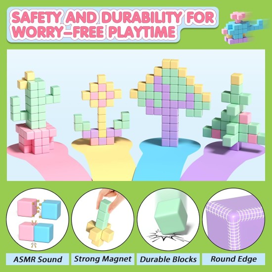 45 pièces blocs magnétiques – jouets pour petites filles, blocs de construction magnétiques, jouets sensoriels d'autisme en plein air STEM pour garçons et filles de 3 à 5 ans, cubes magnétiques indispensables en classe pour les enfants de 3 ans et plus