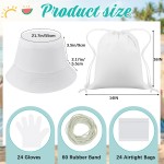 Silkfly Lot de 48 ensembles de teinture comprenant 24 chapeaux bob en coton blanc et 24 sacs à cordon en coton blanc pour cadeau de teinture par nouage, bricolage vierge avec accessoire pour cadeaux de fête DIY
