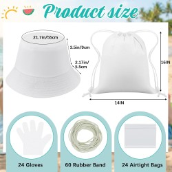 Silkfly Lot de 48 ensembles de teinture comprenant 24 chapeaux bob en coton blanc et 24 sacs à cordon en coton blanc pour cadeau de teinture par nouage, bricolage vierge avec accessoire pour cadeaux de fête DIY