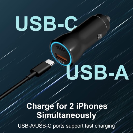 Chargeur de voiture pour iPhone 17 16 15, [certifié Apple MFi] Chargeur de voiture USB C 43 W Charge rapide avec câble de type C vers C de 1 m, adaptateur de voiture USB pour iPhone 17/17 Pro/17 Pro Max/Air/16/15