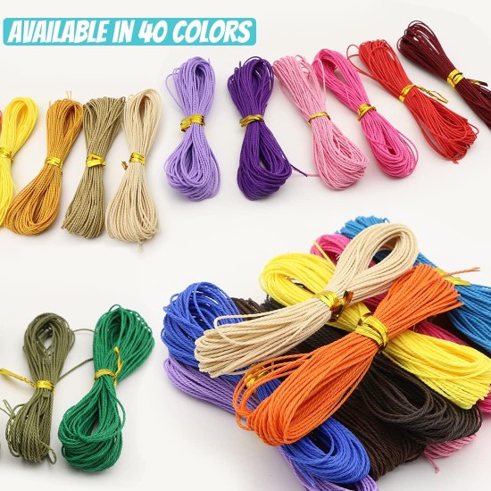 WillingTee 40 couleurs 1 mm cordon en polyester ciré 437 verges cordon de bracelet ciré fil ciré pour bracelets à faire soi-même, colliers, fabrication de bijoux, amitié