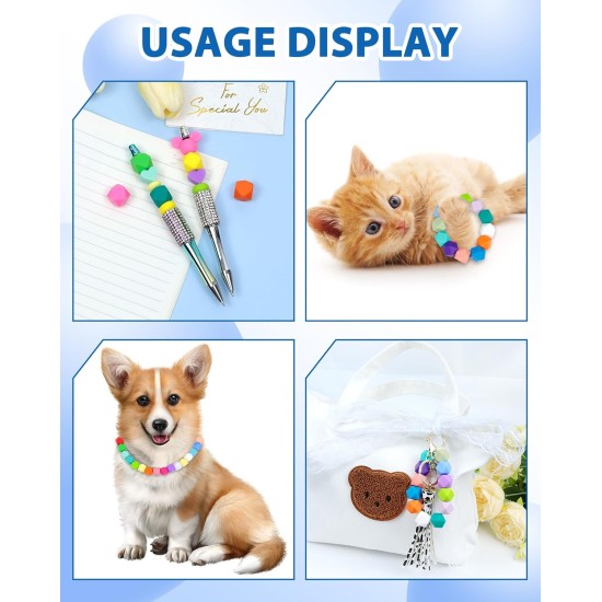 FIVEIZERO Lot de 90 perles hexagonales en silicone, 30 couleurs, 14 mm, pour kit de fabrication de porte-clés, fabrication de cordons, porte-clés, bracelet de Saint-Valentin, projets d'artisanat et bricolage pour adulte