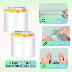PAXCOO 2 Rouleaux de Fil Élastique pour Bracelets, Fil Élastique Magique Extensible Cordon de Perles Fil de Bijoux pour Bracelet, Colliers, Perles d'Argile, Perles de Poney (Blanc)