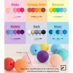 ZIFTY Lot de 240 perles en silicone pour kit de fabrication de porte-clés, perles de 15 mm en vrac, 30 couleurs, perles focales rondes en caoutchouc de silicone pour stylos, kit de fabrication de colliers et de bracelets, bijoux, art, artisanat, bricolage