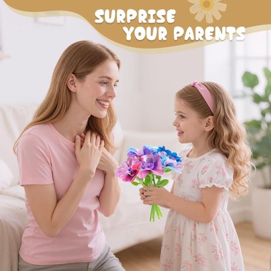 Scvcid Jouets de fleurs artistiques DIY comprenant un ensemble d'accessoires supplémentaires, un kit d'activités d'art et d'artisanat pour les enfants âgés de 3 à 12 ans, un bouquet en tissu pour les tout-petits, des cadeaux d'anniversaire pour les filles