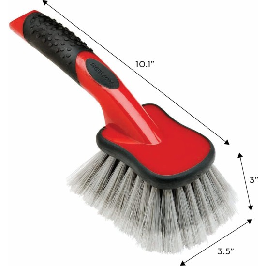 Brosse de lavage de voiture Mothers, brosse pour roues et garde-boue, nettoyant pour pneus à manche court pour les détails de voiture, 10 pouces, rouge/noir