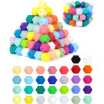 FIVEIZERO Lot de 90 perles hexagonales en silicone, 30 couleurs, 14 mm, pour kit de fabrication de porte-clés, fabrication de cordons, porte-clés, bracelet de Saint-Valentin, projets d'artisanat et bricolage pour adulte
