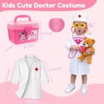 Kit de docteur pour les tout-petits de 3 à 5 ans, ensemble de jeu pour enfants avec costume et stéthoscope, kit de docteur jouets pour 2 3 4 5 6 ans filles garçons filles cadeau de Noël/anniversaire, rose