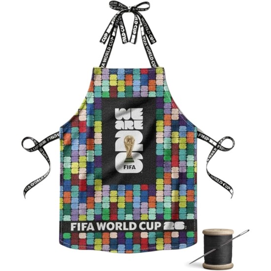 Kit de tablier en toile DIY pour la Coupe du Monde de la FIFA – Projet d'artisanat en tissu pour fans de football – Comprend un panneau en tissu noir et multicolore de 24