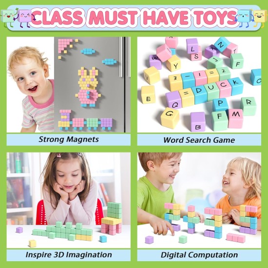 45 pièces blocs magnétiques – jouets pour petites filles, blocs de construction magnétiques, jouets sensoriels d'autisme en plein air STEM pour garçons et filles de 3 à 5 ans, cubes magnétiques indispensables en classe pour les enfants de 3 ans et plus