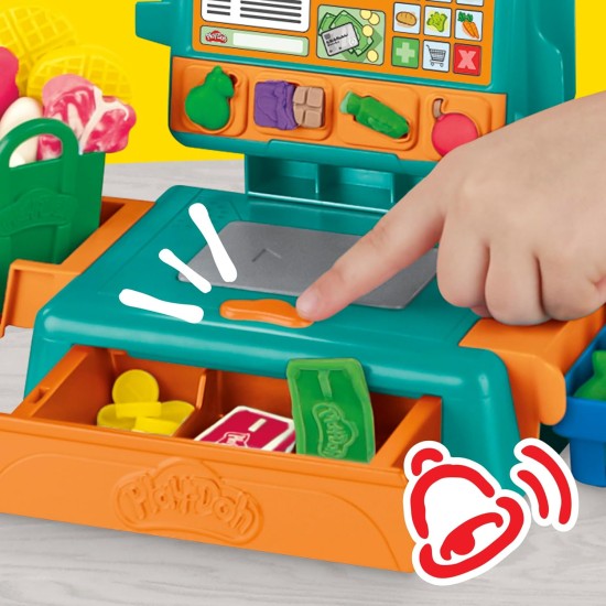 Play-Doh Caisse enregistreuse, 23 accessoires alimentaires, cadeaux de Pâques pour garçons et filles, loisirs créatifs pour enfants à partir de 3 ans (exclusivité Amazon)
