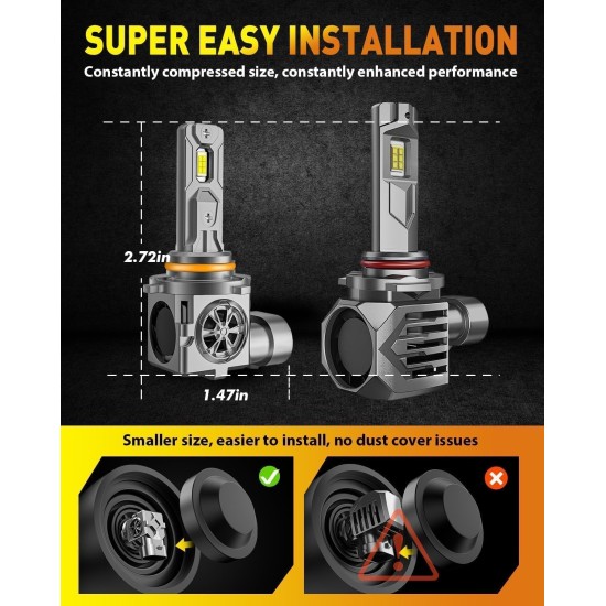 Ampoules 9005/HB3, 50 000 lm, 900 % ultra luminosité, taille halogène 1:1, blanc froid 6 500 K, longue durée de vie de 10 ans, antibrouillard avec ventilateur de refroidissement, Plug and Play, lot de 2