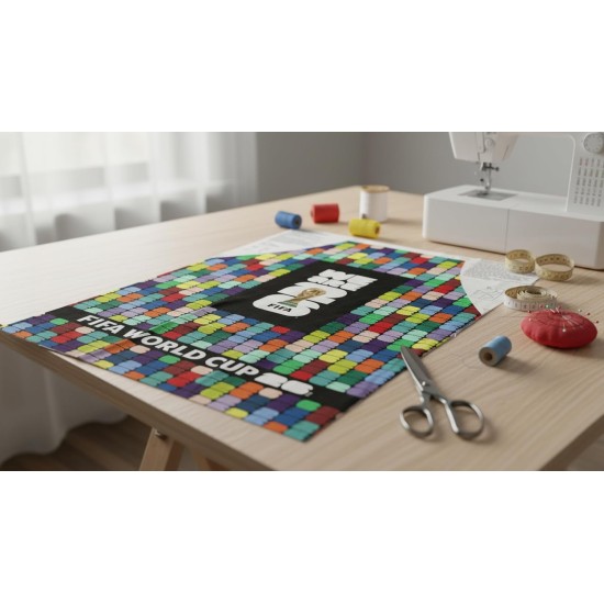 Kit de tablier en toile DIY pour la Coupe du Monde de la FIFA – Projet d'artisanat en tissu pour fans de football – Comprend un panneau en tissu noir et multicolore de 24