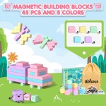 45 pièces blocs magnétiques – jouets pour petites filles, blocs de construction magnétiques, jouets sensoriels d'autisme en plein air STEM pour garçons et filles de 3 à 5 ans, cubes magnétiques indispensables en classe pour les enfants de 3 ans et plus