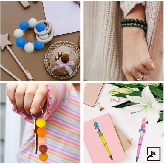 ZIFTY Lot de 240 perles en silicone pour kit de fabrication de porte-clés, perles de 15 mm en vrac, 30 couleurs, perles focales rondes en caoutchouc de silicone pour stylos, kit de fabrication de colliers et de bracelets, bijoux, art, artisanat, bricolage