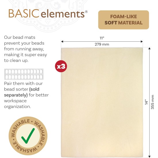 The Beadsmith Ensemble de tapis de perles – Tapis de travail double face, lot de 3, 27,9 x 35,6 cm chacun, lavables, sans plis, texture douce semblable à de la mousse