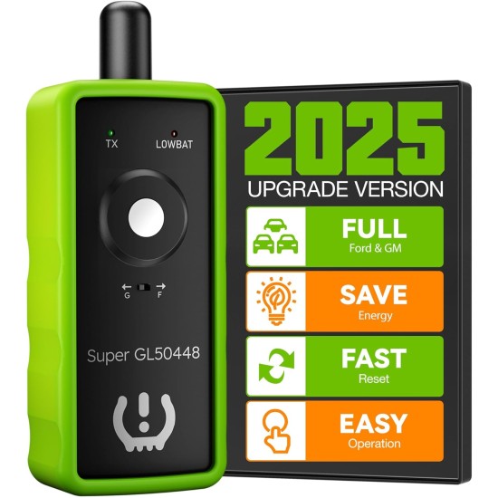 VXDAS Outil de réapprentissage TPMS 2 en 1 Super GL50448 pour GM et Ford avec bouton de commutation de modèle, activation de réinitialisation du moniteur de capteur de pression des pneus pour Buick/Cadillac/Chevrolet/GMC/Lincoln édition 2025 (vert)