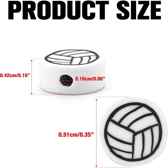 100 pièces de perles de volley-ball 9 mm/0,35'' en forme de balle de sport, breloques d'espacement souples faites à la main en argile polymère pour collier, bracelet, bijoux, boucles d'oreilles, pinces à cheveux, fournitures de fabrication artisanale, acc