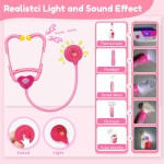 Kit de docteur pour les tout-petits de 3 à 5 ans, ensemble de jeu pour enfants avec costume et stéthoscope, kit de docteur jouets pour 2 3 4 5 6 ans filles garçons filles cadeau de Noël/anniversaire, rose