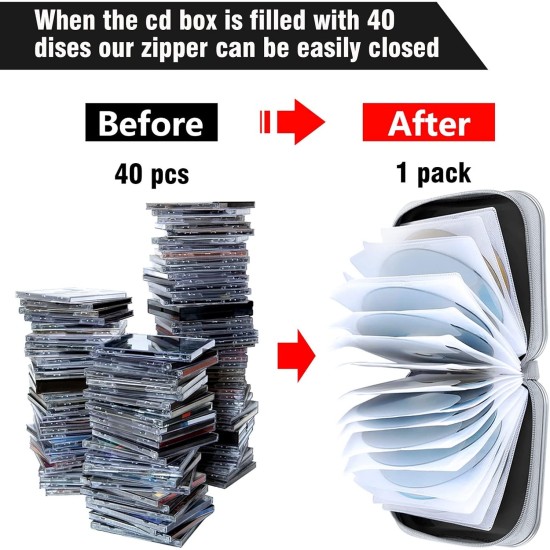 Étui pour CD, 40 capacités, porte-CD/DVD, portefeuille en plastique dur pour disque DVD, classeur de rangement pour voiture, maison, bureau, voyage (noir)