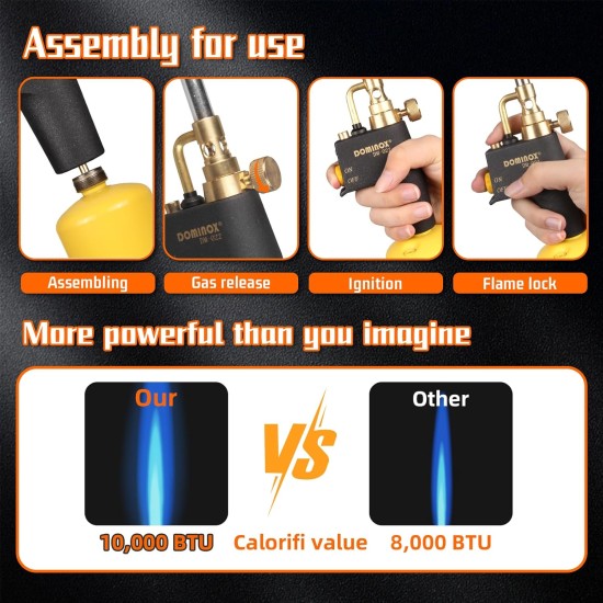 DOMINOX Tête de torche propane, tête de torche haute intensité, torche à gaz de démarrage, kit de torche à gaz pour propane, carte et gaz Mapp, torche à gaz Mapp pour le soudage, la cuisson (réservoir de gaz non inclus) DOMINOX Tête de torche propane, tête de torche haute intensité, torche à gaz de démarrage, kit de torche à gaz pour propane, carte et gaz Mapp, torche à gaz Mapp pour le soudage, la cuisson (réservoir de gaz non inclus)