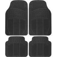 BDK Tapis de sol 4 pièces toutes saisons avec design universel, tapis de sol en caoutchouc durable avec crêtes de capture, imperméable pour voitures, camions, SUV (noir)