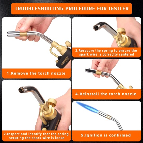 DOMINOX Tête de torche propane, tête de torche haute intensité, torche à gaz de démarrage, kit de torche à gaz pour propane, carte et gaz Mapp, torche à gaz Mapp pour le soudage, la cuisson (réservoir de gaz non inclus) DOMINOX Tête de torche propane, tête de torche haute intensité, torche à gaz de démarrage, kit de torche à gaz pour propane, carte et gaz Mapp, torche à gaz Mapp pour le soudage, la cuisson (réservoir de gaz non inclus)