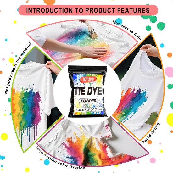 Kit de poudre de teinture pour cravates, 15 couleurs de teinture pour vêtements, teinture de couleur pour tissu, teintures permanentes et résistantes au lavage, teintures créatives pour vêtements (15 couleurs, 2 OZ)