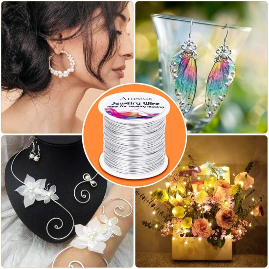 anezus Fil à bijoux de calibre 20, 28 mètres de fil artisanal, fil de cuivre résistant au ternissement pour la fabrication de bijoux, fournitures et travaux manuels (argent)