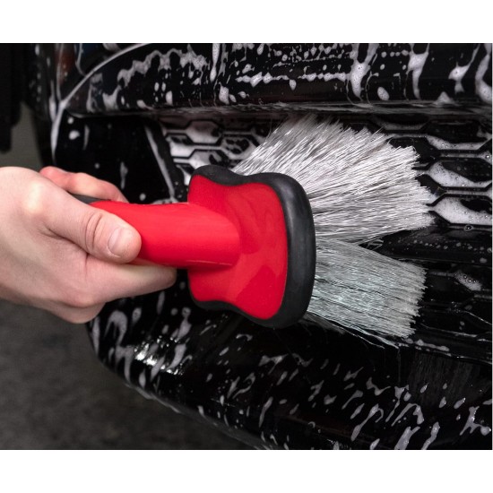 Brosse de lavage de voiture Mothers, brosse pour roues et garde-boue, nettoyant pour pneus à manche court pour les détails de voiture, 10 pouces, rouge/noir